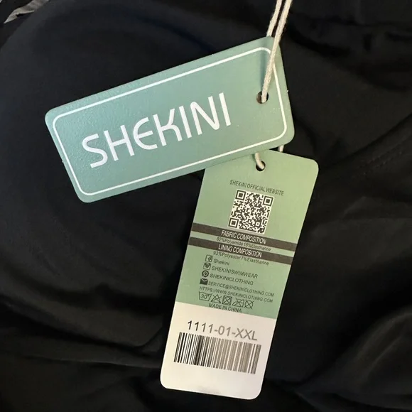 SHEKINI Women's V Neck One Piece Skirt Ruched Retro Swimdress XXL Black NWT - Picture 4 of 5